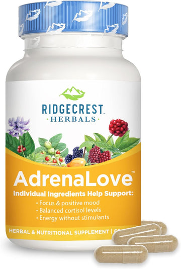 Ridgecrest Herbals Adrenal Fatigue Fighter, Stress And Energy Support Supplement With Ashwagandha, L-Theanine, Ginseng, Schisandra, Taurine, Holy Basil, Adaptogens, B Vitamins (60 Vegan Caps, 30 Serv)