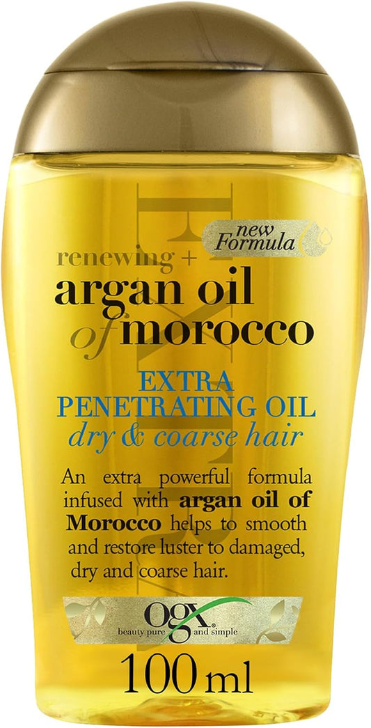 Ogx Argan Oil Of Morocco Extra Penetrating Hair Oil For Dry And Damaged Hair, Intense Moisture, Frizz Control, And Shine Enhancer For All Hair Types, 100 Ml