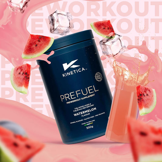 Kinetica Sports Prefuel Pre Workout-Watermelon Flavour |5.9G Amino Acids Blend, 2.3G Bcaa'S & 95Mg Caffeine/Serve, 30 Servings/300G|With Essential Vitamins Minerals|Supports Performance & Energy Boost