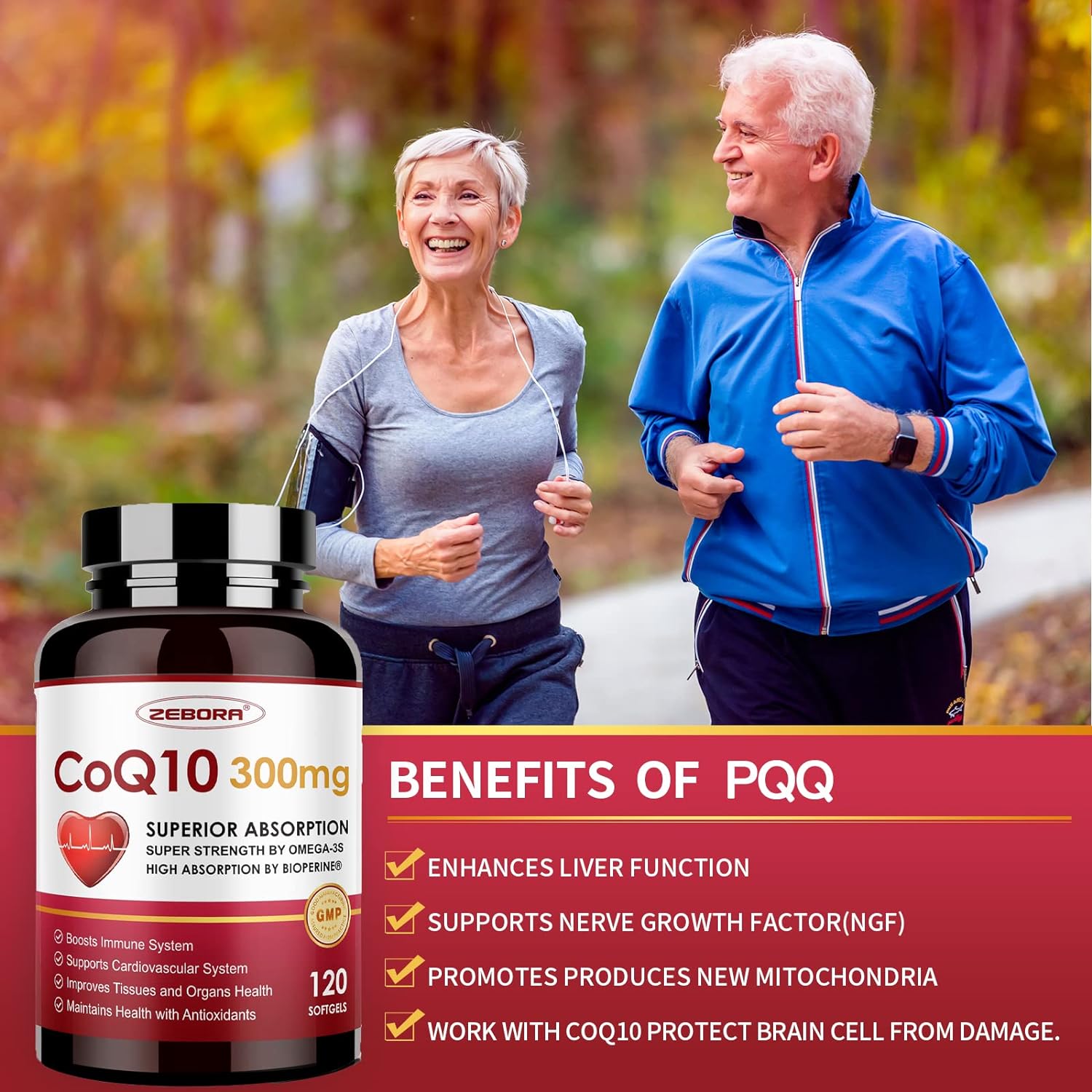 ZEBORA CoQ10-300mg-Softgels with PQQ, BioPerine & Omega-3, 120 Servings Coenzyme Q10 (Ubiquinone) Supplement for High-Absorption, Powerful-Antioxidant, Support Heart-Health & Energy-Production : Health & Household