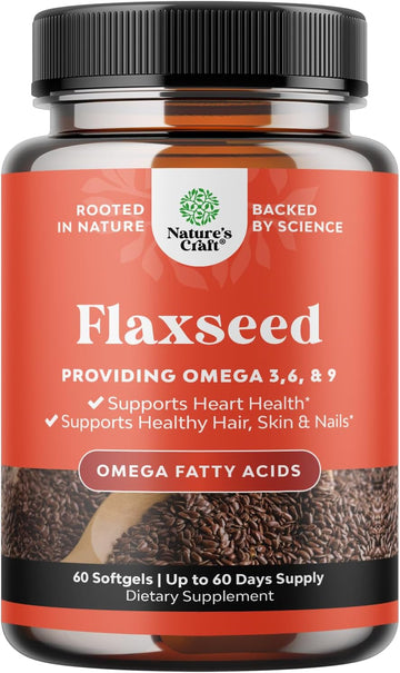 Omega Flaxseed Oil 1000mg per serving Softgels - Flax Seed Oil Softgel for Brain Support Constipation and Cycle support and Heart Health Supplement - Natural Omega 3 6 9 for Hair Skin and Nails