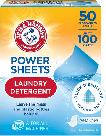 Arm And Hammer Power Laundry Detergent, Fresh Linen Laundry Sheets 50Ct, Up To 100 Small Loads, Ultraconcentrated Washing Detergent For Deep Clean, Laundry Detergent For Washing Machine
