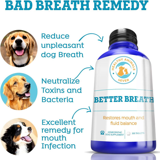 Healthy Animals 4 Ever Bad Breath For Dogs Pellets - Dissolvable - No Brushing - For Clean Teeth, Plaque & Tartar Control - All-Natural, Non-Gmo, Organic - Preservative & Chemical Free - 300 Ct