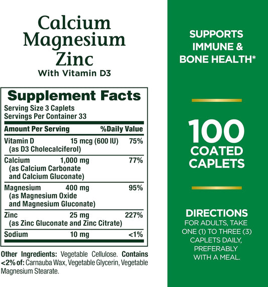 Nature'S Bounty Calcium Magnesium & Zinc Caplets- 100Count