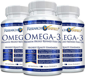 Research Verified Omega 3-1800Mg Omega 3 Fish Oil - High 900Mg Epa + 600Mg Dha - No Aftertaste - 60 Softgel Capsules - 3 Bottles