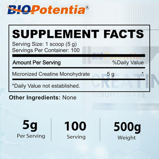 Creatine Monohydrate Micronized Powder 100 Servings, Vegan Creatine 500G, Pre/Post-Workout, Easy Absorption, Gluten Free, 5000Mg Per Serv (5G) - 17.6 Oz