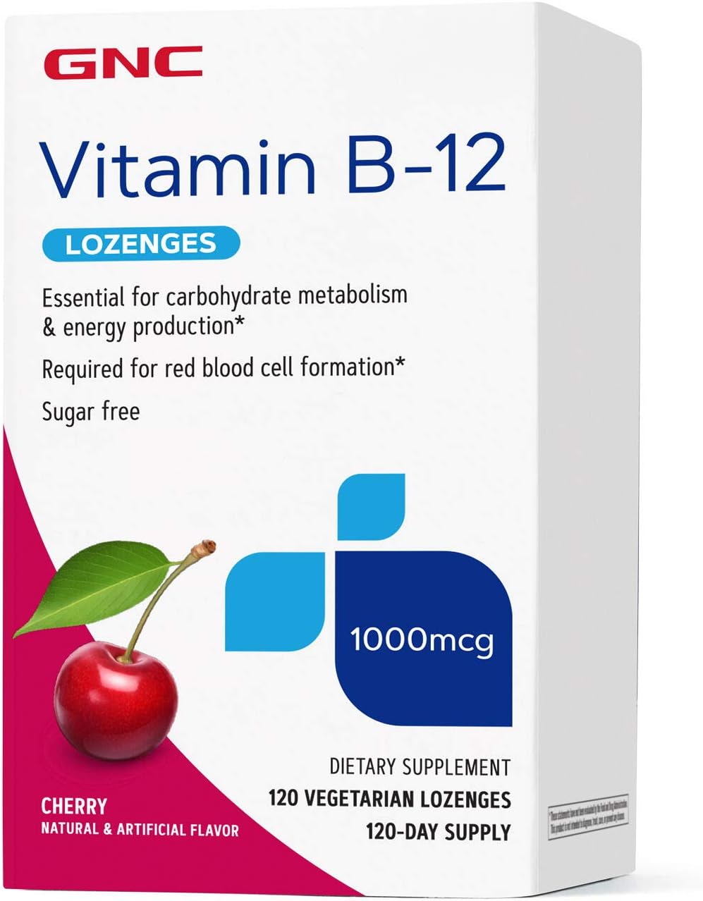 Gnc Vitamin B-12 1000Mcg - Cherry, 120 Lozenges, Supports Energy Production : Health & Household