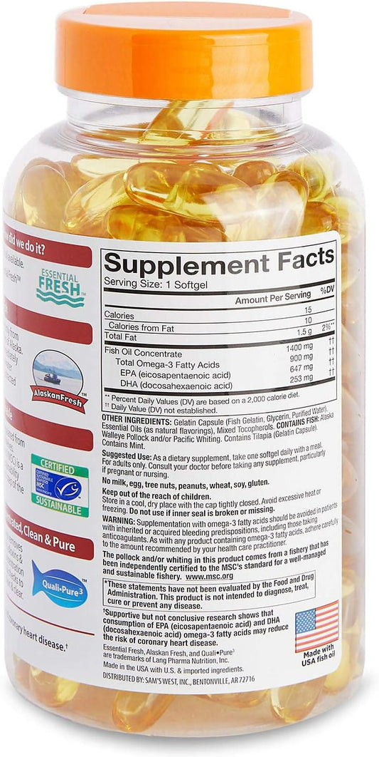 Member's Mark - Omega 3, Fish Oil 1400 mg (900 mg EPA/DHA), Enteric Coated, 150 Softgels