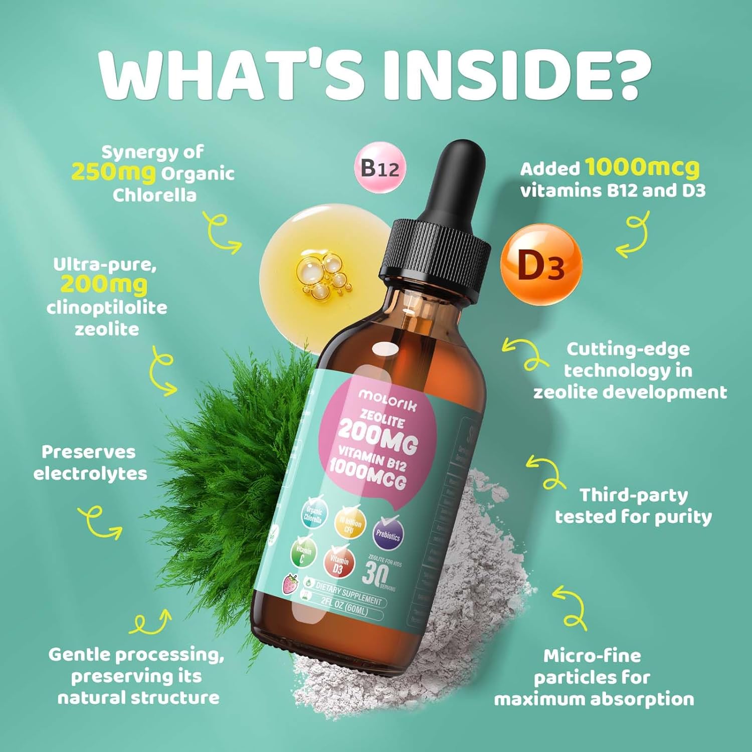 Zeolite Detox For Kids, 200Mg Zeolite Liquid Drops With 1000Mcg Vitamin B12, 250Mg Organic Chlorella, 10 Billion Cfu And Prebiotics For Gut Support & Speech, Immune, Bone, Energy, Strawberry, 60Ml : Health & Household