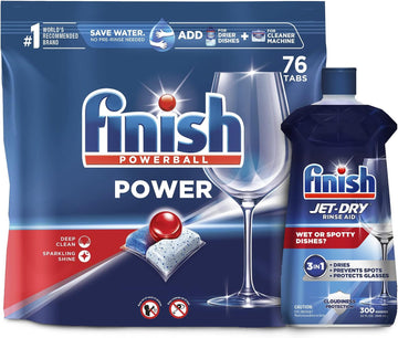 Set: Finish Power - 76Ct - Dishwasher Detergent - Powerball - Dishwashing Tablets - Dish Tabs & Finish Jet-Dry, Rinse Agent, Ounce Blue 32 Fl Oz