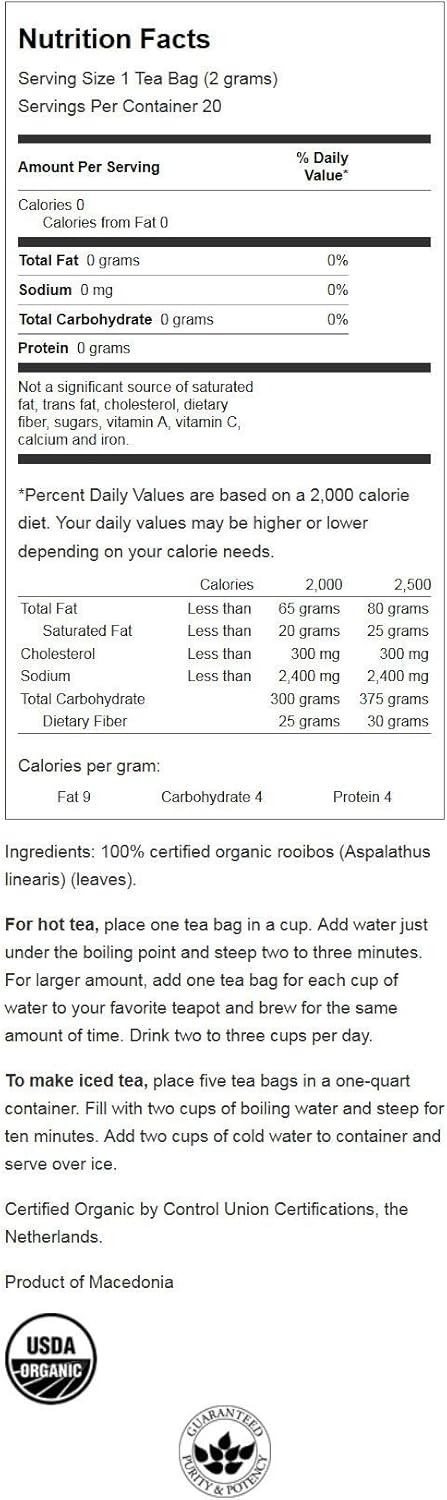 Swanson 100% Certified Organic Rooibos Red Tea 20 Bag(S)