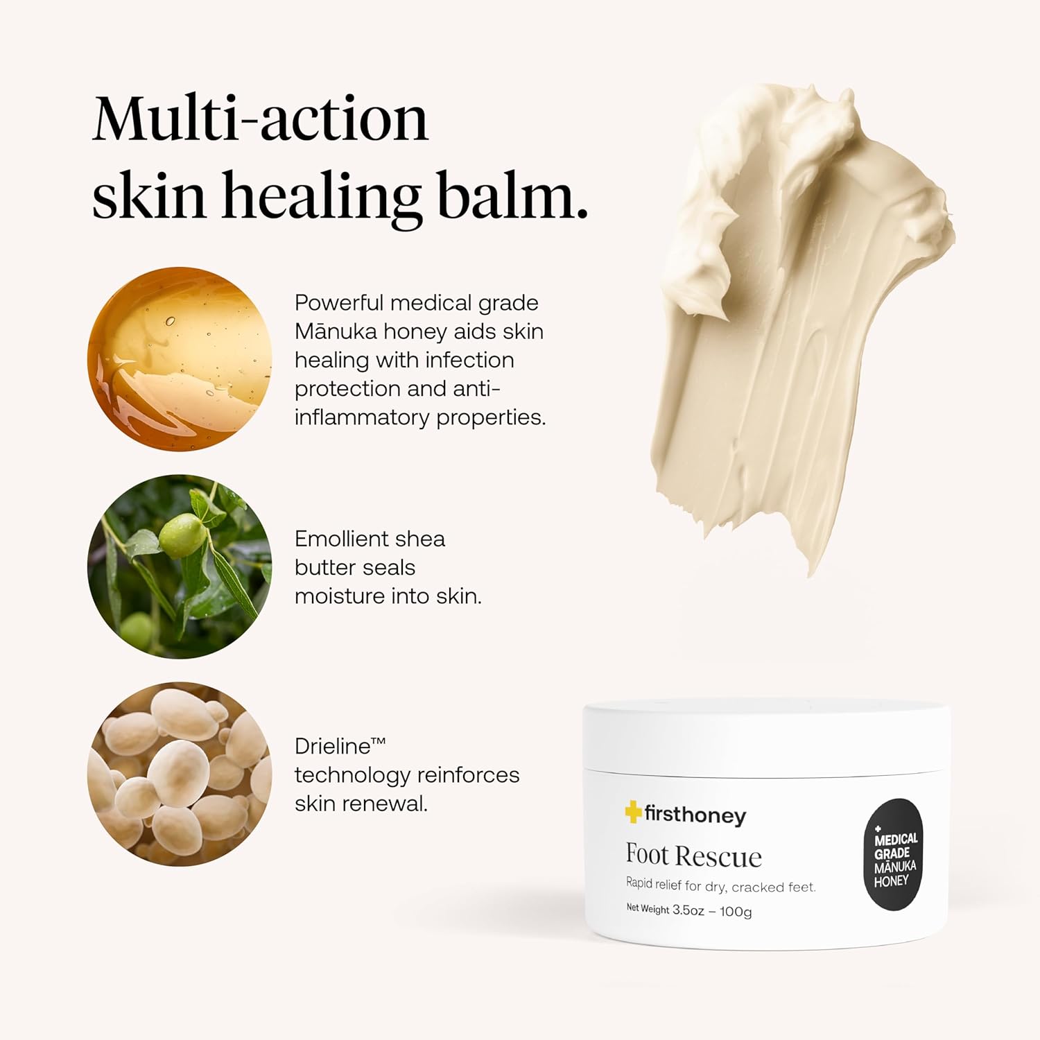 FIRST HONEY Manuka Foot Cream for Dry, Cracked Skin, Fast Relief for Feet, Natural & No Fillers, Cracked Heel Treatment, 3.5oz : Beauty & Personal Care