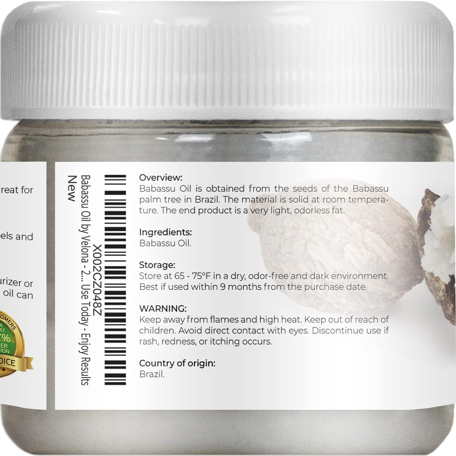 velona Babassu Oil USDA Certified Organic - 2 oz | 100% Pure and Natural Carrier Oil | Refined, Cold Pressed | Face, Hair, Body & Skin Care and Cooking | Use Today - Enjoy Results : Beauty & Personal Care
