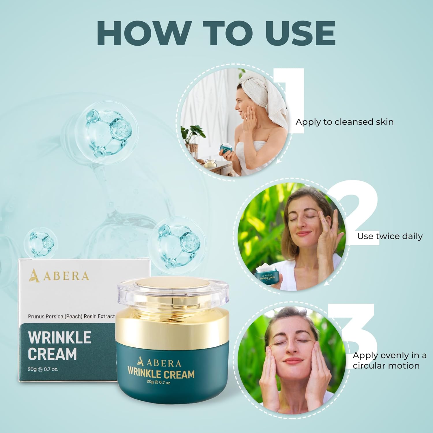 Abera Anti-Wrinkle Face Cream, Anti-Aging Moisturizer For Fine Lines & Wrinkles, Hydrating Face Cream For Sensitive Skin, 0.7Oz