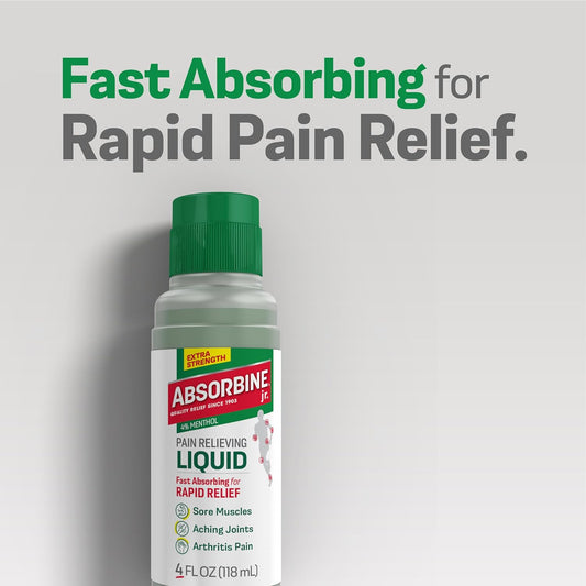 Absorbine Jr. Extra Strength Pain Relieving Liquid, Fast-Acting Relief For Joint, Muscle, Arthritis & Nerve Pain, 4 Oz