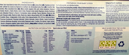 Aptamil 1 First Infant Baby Milk Ready To Use Liquid Formula, From Birth, 6X200 Ml
