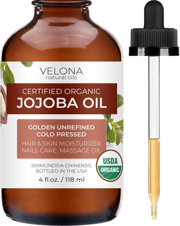 velona Jojoba Oil USDA Certified Organic - 4 oz (With Dropper) | Golden, Unrefined, Cold Pressed | Hexane Free