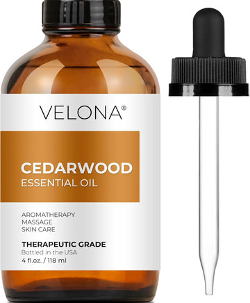 Velona Cedarwood Essential Oil By Velona - 4 Oz | Therapeutic Grade 100% Pure And Natural | For Aromatherapy Diffuser, Massage, Skincare, Haircare, Soapmaking