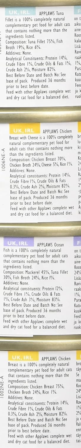 Applaws Natural Wet Cat Food, Multipack Chicken and Fish Selection in Broth 70 g Tin (Pack of 12) :Pet Supplies