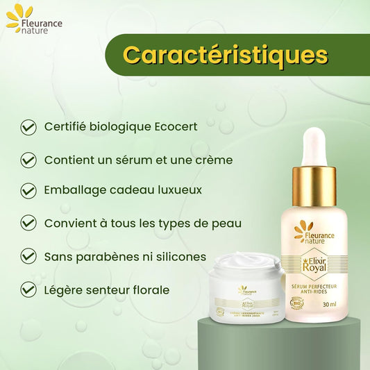 Fleurance Nature, Elixir Royal Gift Set, Women'S Face Care Gift, Ecocert Certified Organic Cosmetic, Women'S Beauty, Serum And Face Cream