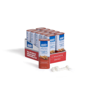 Epic Xylitol Mints - Sugar Free & Aspartame Free Mints Sweetened W/Xylitol For Dry Mouth & Gum Health (Cinnamon, 55-Piece Tin, 10 Tins)