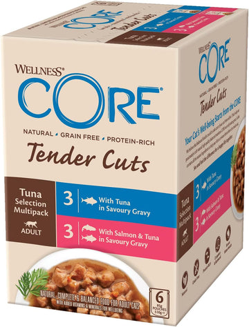 Wellness Core Tender Cuts, Wet Cat Food, Cat Food Wet With Tender Pieces In Sauce, Grain Free, High Meat Content, Tuna Selection Mix, 6 X 85 G10668