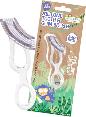 Jack N' Jill Silicone Tooth & Gum Brush - Toddler Toothbrush 2-5 Years Old, Double Sided Soft Silicone Bristles, For Sensitive Gums, Food-Grade Silicone, Pack Of 1
