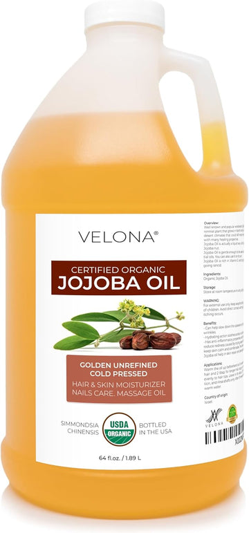 velona Jojoba Oil USDA Certified Organic - 64 oz | 100% Pure and Natural Carrier Oil| Golden, Unrefined, Cold Pressed, Hexane Free