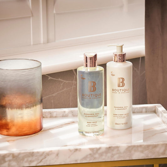 Boutique Cherry Blossom & Peony Body Duo Set - 1 X Body Wash & 1 X Hand & Body Lotion 500Ml - Essential Oils - Vegan - Made In England