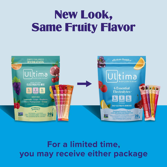 Ultima Replenisher Daily Electrolyte Drink Mix β Original Variety, 20 Stickpacks β Hydration Packets With 6 Electrolytes & Minerals β Keto Friendly, Vegan, Non- Gmo & Sugar-Free Electrolyte Powder