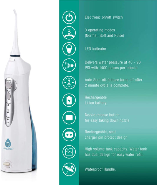 Pursonic Usb Rechargeable Oral Irrigator Water Flosser, Helps Remove Plaque And Dilute Harmful Toxins