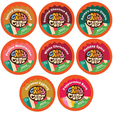 Crazy Cups Decaf Christmas Coffee Pods Variety Pack, Holiday Coffee Sampler Of Single Serve Assorted Flavored Coffee Pods For Keurig K Cup Machines, 30 Count - Great Holiday Coffee Gift