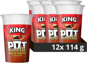 Pot Noodle King Pot Noodle Instant Vegetarian Snack Quick-To-Make Noodles , Beef & Tomato Flavour 12X 114 G