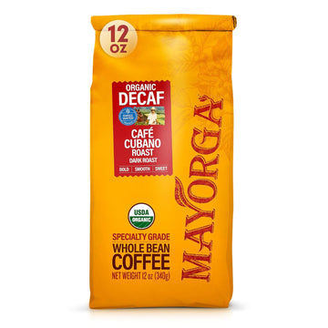 Mayorga Decaf Dark Roast Coffee, 12 Oz Bag - Swiss Water Decaffeinated Café Cubano Coffee Roast - 100% Arabica Whole Coffee Beans - Smoothest Organic Coffee - Specialty Grade, Non-Gmo, Direct Trade