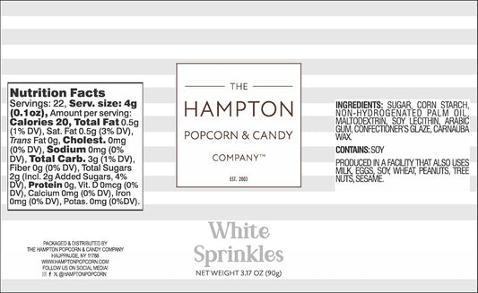 White Sprinkles Jimmies 3.17 Oz, Sprinkles For Cake Decorating, Cake Sprinkles, Sprinkles For Baking, Ice Cream & More, The Hampton Candy Company