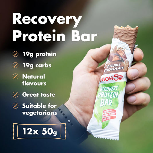 High5 Recovery Protein Bars - Post-Workout Carbohydrate & High Protein Bars With 1:1 Macro Ratio - Chocolate Protein Bars For Muscle Recovery & Repair (Double Chocolate, 12 X 50G Recovery Bars)
