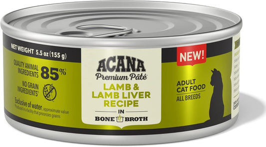 Acana Premium Pate Wet Cat Food, Lamb & Lamb Liver Recipe In Beef Bone Broth, 5.5Oz (Case Of 12)