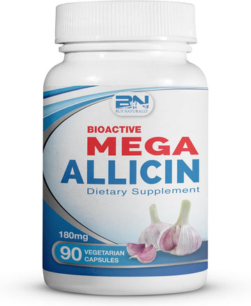 100% Pure Allicin Stabilized From European Garlic | 180,000Mcg (180Mg) 90 Vegetarian (Vcaps), Immune Support, Odor-Controlled, Gluten-Free | Derived From Allium Sativum (90 Count)