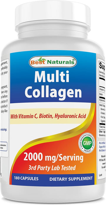Best Naturals Multi Collagen Pills 2000Mg For Women & Men - Hydrolyzed Collagen Peptides Capsules For Hair Skin And Nails With Types I Ii Iii V X, Biotin, Hyaluronic Acid & Vitamin C