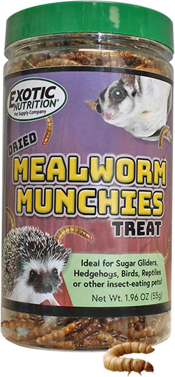 Exotic Nutrition Mealworm Munchies (1.9 Oz.) - All Natural Healthy High Protein Insect Treat - Chickens, Birds, Hedgehogs, Bluebirds, Reptiles, Sugar Gliders, Opossums, Skunks, Lizards, Fish, Turtles
