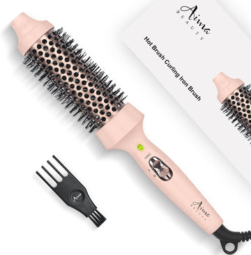 Aima Beauty Hair Curling Iron Brush, 1.5"/40Mm Hot Round Brush, Create Smooth & Shiny Loose Curls, Fast Heating Thermal Brush, Dual Voltage, 60Mins Auto Shut Off, Pink