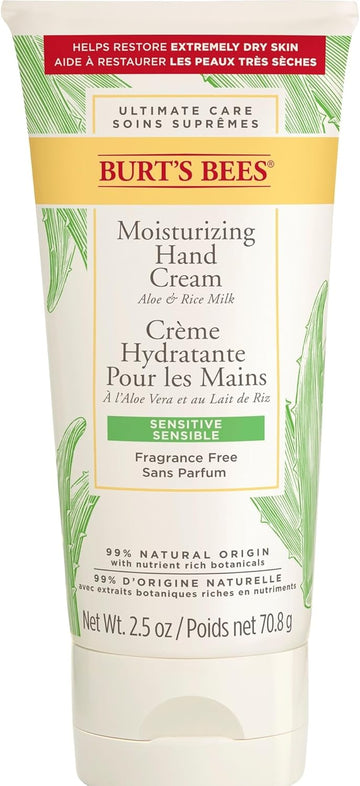 Burt'S Bees Moisturising Hand Cream For Very Dry Hands And Sensitive Skin, With Aloe & Rice Milk, 70.8 G