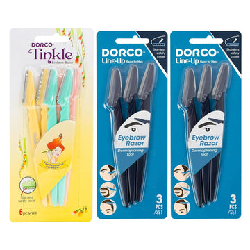Tinkle Dorco Beauty & Grooming Bundle - Tinkle Dermaplaning Tool & Line-Up Razor, Complete Facial Hair Management Kit (12 Blades)