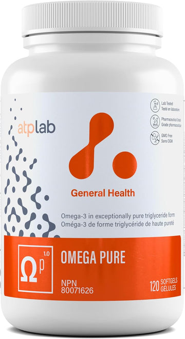 Atp Lab - Omega Pure 120 Softgels 60-Day Supply - Omega-3 In Exceptionally Pure Triglyceride Form - Helps Support Cognitive Health, Brain Function And Cardiovascular Health - Gluten-Free And Non-Gmo