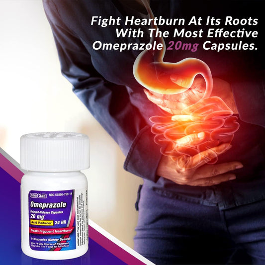 Gericare Omeprazole Delayed Release Capsules 20.6Mg - Acid Reducer Pills For 24 Hour Heartburn Relief - Acid Reflux Medicine To Treat Frequent Heartburn - 42 Count (2 Pack)