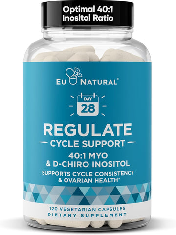 Regulate Cycle Support – Hormone Balance For Women At Optimal 40:1 Myo-Inositol & D-Chiro Inositol – Supplement For Period Consistency, Menstrual & Ovulation Support – 120 Vegan Soft Capsules