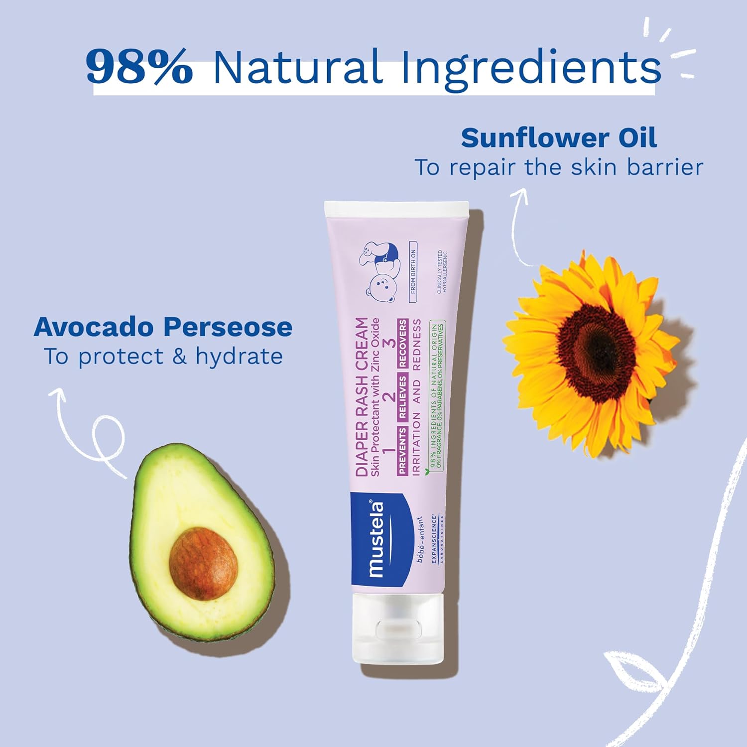 Mustela Baby Diaper Rash Cream 123 - Skin Protectant With Zinc Oxide - Fragrance Free & Paraben Free - With 98% Natural Ingredients - Various Packaging