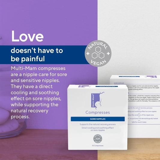 Multi-Mam Compresses For Breastfeeding Mothers – Intensive Care And Treatment Of Sore And Irritated Nipples - Instant Cooling And Soothing Gel Pad - Essential Aid For Breast-Feeding Mums - Pack Of 12