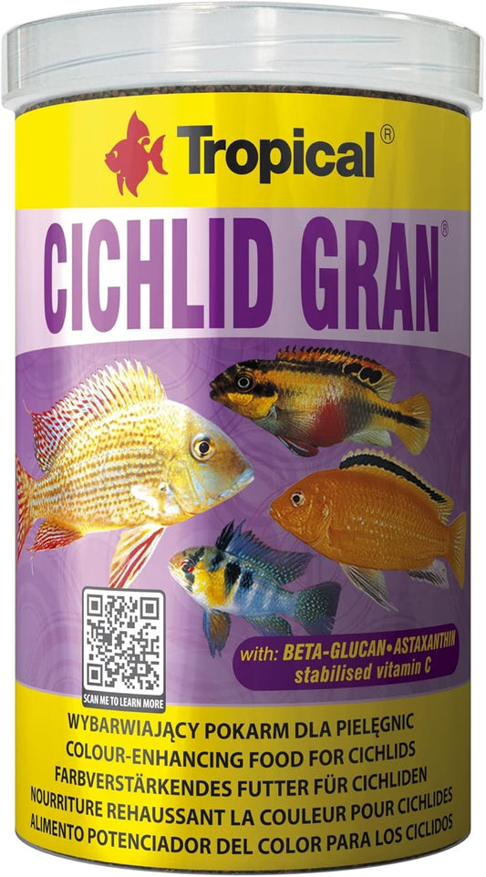 Cichlid Gran 1000Ml/550G - Special Food For All Cichlids Malawi Tanganyika, Colour Enhancing Granulated Food