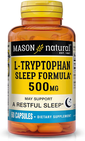 Mason Natural L-Tryptophan Sleep Formula 500 Mg - Essential Amino Acid, Advanced Sleep Aid, Supports Restful Sleep, 60 Capsules
